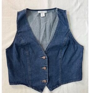 Sincerely Jules Denim Vest Medium Wash Cropped Button Womens L Y2K